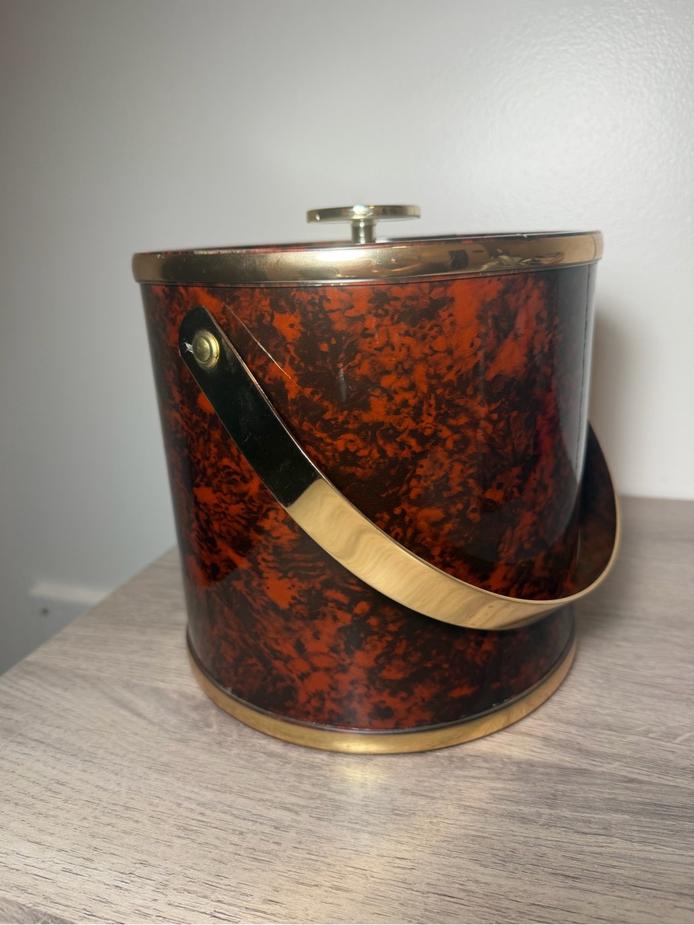 Vintage Tortoiseshell Ice Bucket with Brass Handle